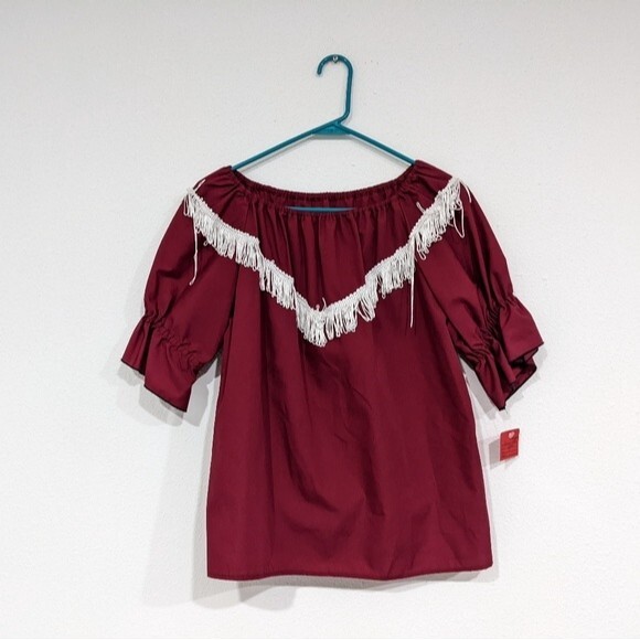 Vintage Fun & Fancy Originals Square Dance Blouse Fringe Burgundy Women's Small - Picture 1 of 8